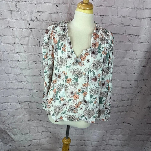 Lucky brand long sleeve floral boho blouse size large - Picture 1 of 8